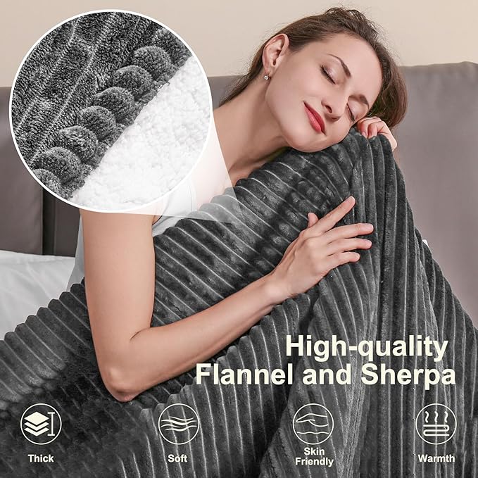 Tefici Heated Electric Blanket Full Size 72"x84" 6 Levels Over-Heat Protection Fast Heating 1/3/6/9 Hours Auto-Off,Heating Blanket Full Size,Soft Flannel to Sherpa ETL&FCC Certified Grey