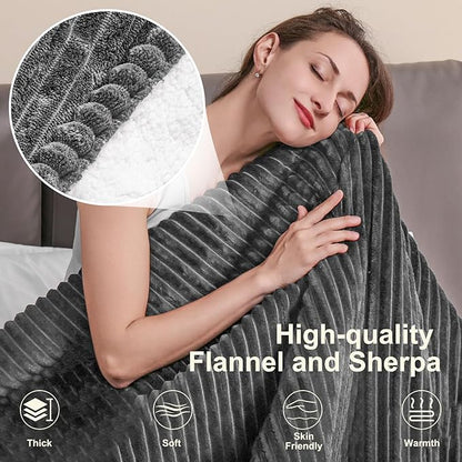 Tefici Heated Electric Blanket Full Size 72"x84" 6 Levels Over-Heat Protection Fast Heating 1/3/6/9 Hours Auto-Off,Heating Blanket Full Size,Soft Flannel to Sherpa ETL&FCC Certified Grey