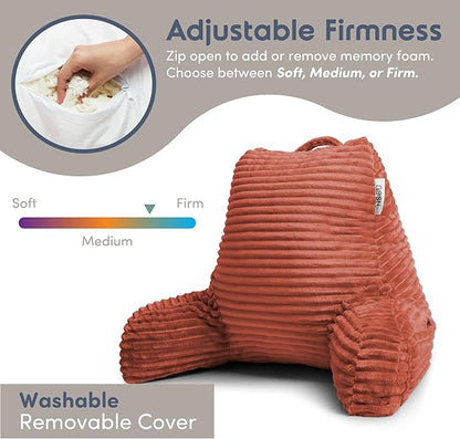Nestl Reading Pillow with Shredded Memory Foam, Luxe Cut Plush Back Pillow for Sitting Up in Bed, Back and Arms Adjustable Support for Adult & Teens, Backrest Pillows with Washable Cover Misty Rose