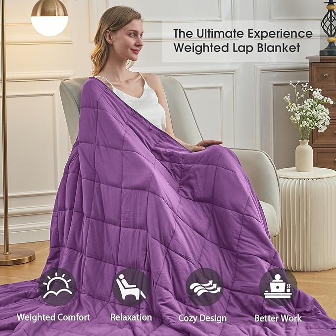Purple Weighted Blanket for Adults 15lbs, 48"x72" Twin Size, Cooling Heavy Blanket for 120-160lbs with Premium Glass Beads, Soft Thick Big Blankets for All-Season Sleeping Comfort Breathable