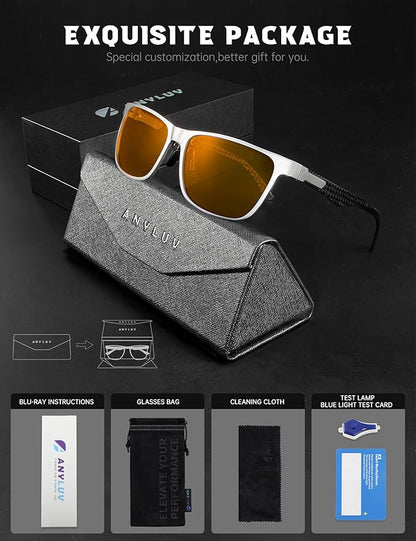 ANYLUV Blue Light Blocking Glasses Men Computer Gaming Glasses Lightweight Al-Mg Metal Anti Eyestrain Eye Protection