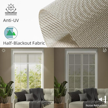 SmartWings Motorized Light Filtering Shades, 50% Blackout PVC Free Smart Blinds, Custom Size, Rechargeable Battery, Works with Matter/Apple HomeKit, Alexa, Thread/Zigbee, Remote Optional, 50% Stone