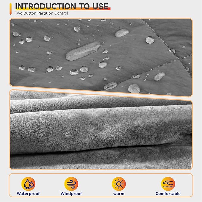 Outdoor Heated Blanket with 10000mAh Power Bank, Battery Operated Cordless Electric Heating Throw with 3 Heat Settings, Fast Heating Wearable USB Throw for Camping, Travel, Office & Home Use-Gray