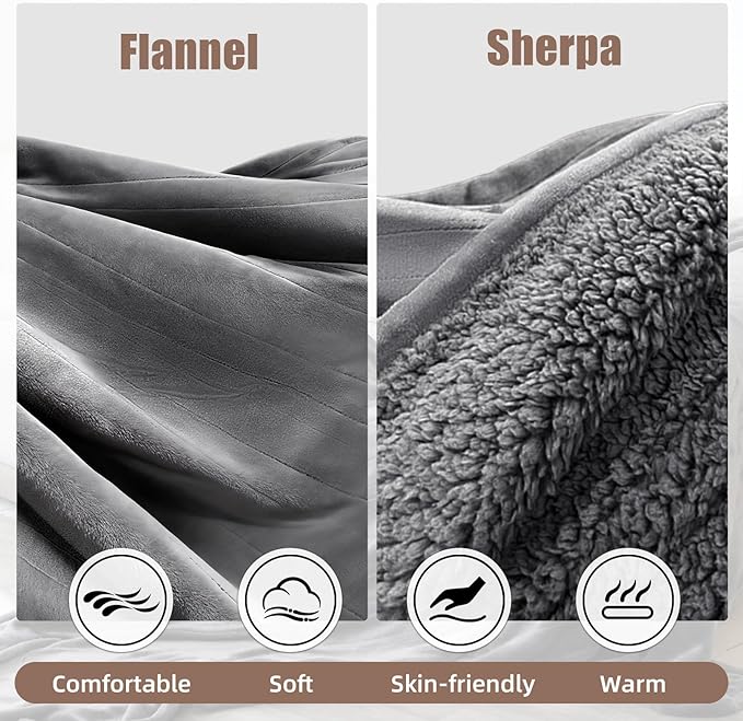 Heated Throw Blanket, 50''X60'' Electric Blanket with 23 Heat Levels & 12H Timer, Machine Washable Fast Heating Heated Blanket, Overheat Protection, Soft Flannel Sherpa Heating Blanket(Dark Gray)
