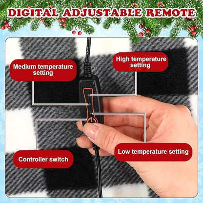 Tuanse 2 Pcs USB Heated Blanket 25"x35" Small Portable 5v 3 Setting Electric Blanket with Timer and Temperature Controller Winter Wearable Recharge Throw for Travel Home(Single Black and White Plaid)