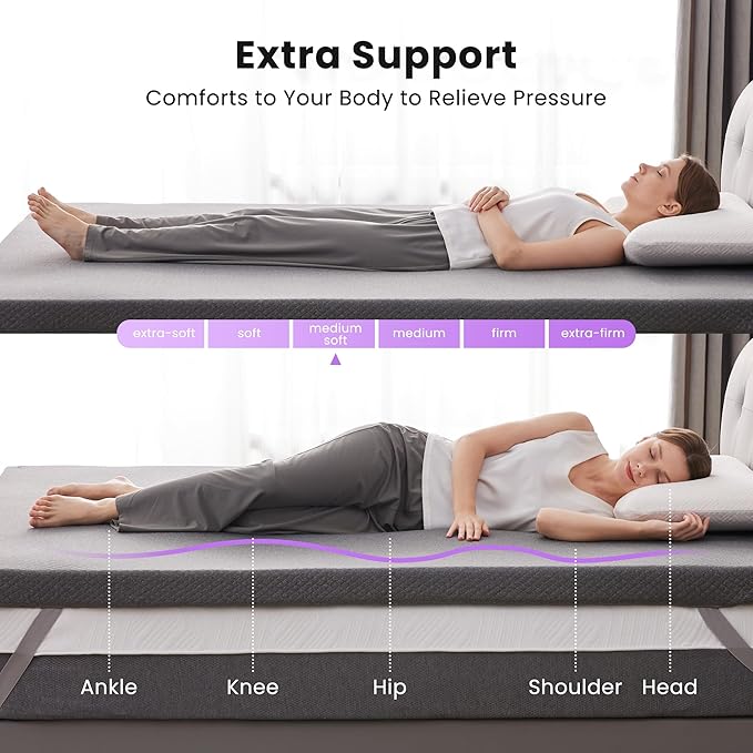 SINWEEK 3 Inch Gel Memory Foam Mattress Topper Twin Size, Pad for Back Pain, Bed Topper with Removable Soft Cover, CertiPUR-US Certified…,Grey
