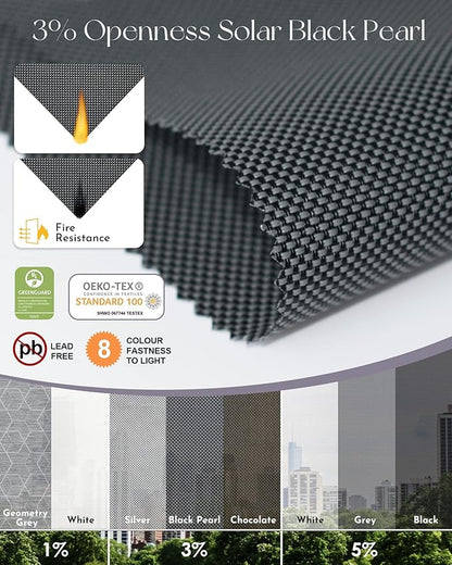 Graywind Motorized Solar Shades Light Filtering Mesh Shade Compatible with Alexa Google Remote Control Window Blinds with Valance for Smart Home Office Business, Custom Size (3% Openness Black Pearl)