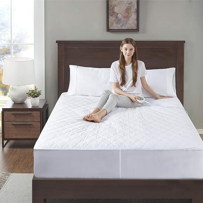 Degrees Of Comfort Twin XL Heated Mattress Pad | Zone Heating Electric Bed Warmer W/Auto Shut Off | Fit Up to 15 Inch | 12.5ft Long Cord - 39x80 Inch, White
