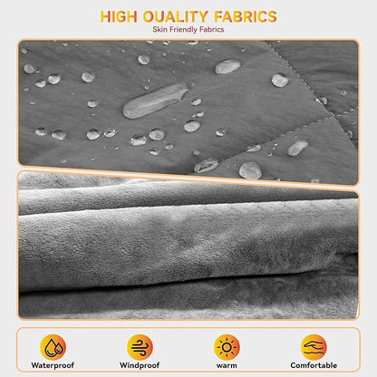 Heated Blanket Outdoors, Battery Operated Heated Throw with 10000mAh Power Bank, 2-in-1 Blanket & Shawl for Camping, Hiking, Stadium Events & Travel, Cordless USB Heated Blanket-Grey