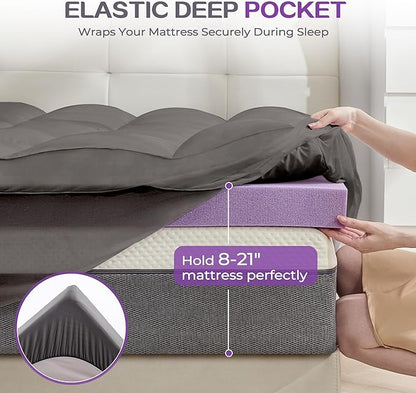 SINWEEK Dual Layer 5 Inch Memory Foam Mattress Topper Full Size, 3 Inch Gel Memory Foam Plus 2 Inch 1450 GSM Double Bed Pillow Top Mattress Pad Cover, Dark Gray