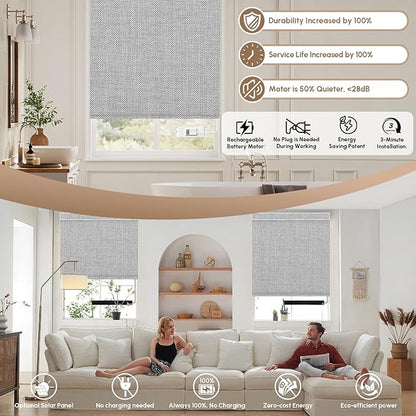 Kincmo No Drill Motorized Blinds with Remote, 100% Blackout Roller Shades for Windows, Custom Electric Blinds Compatible with Alexa, Apple Homekit, Google Home (100% Blackout Dual Sided Grey)
