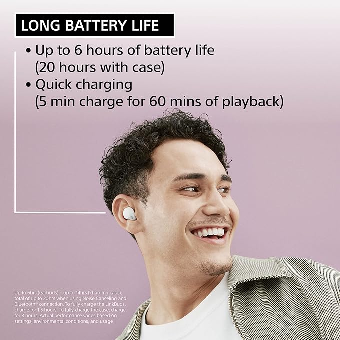 Sony LinkBuds S Truly Wireless Noise Canceling Earbud Headphones with Alexa Built-in, Bluetooth Ear Buds Compatible with iPhone and Android, White