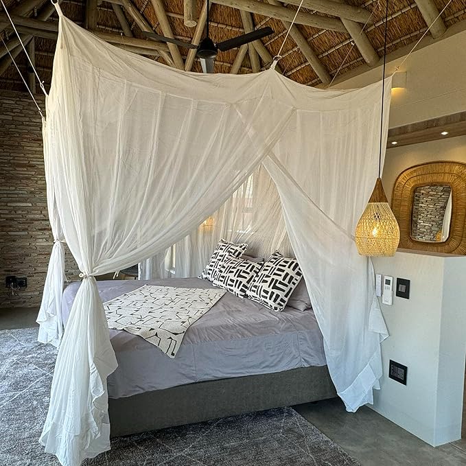 100% Cotton Bed Canopy for Queen and King Size Bed | Handmade Luxury Mosquito Net Bedroom Curtains | Decorative Rectangular Shape Netting for Home with 4 Doors
