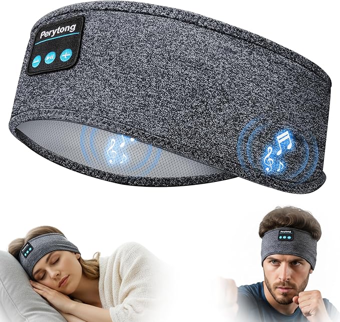 Perytong Sleep Headphones Bluetooth 5.4, Sleeping Headphones with Built-in Stereo Speakers, Wireless Earphones for Comfortable Sleep Listening, Soft & Sweat-Proof Sports for Workout