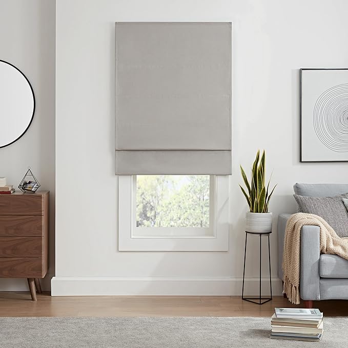 ECLIPSE Kylie Total Privacy Blackout Cordless Lined Window Roman Shade for Living Room, 36 in x 64 in, Grey