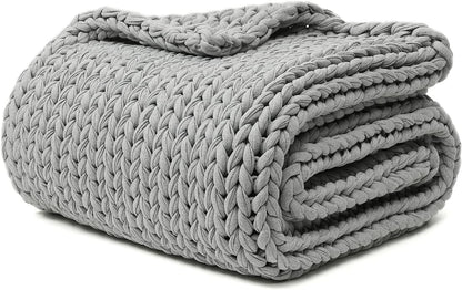 YnM 100% Cotton Weighted Blanket, Handmade Chunky Knitted Throw, No fillers Design, Soft and Breathable, Machine Washable Bed Blanket for Sleep or Home Decor (Lighte Grey, 40x50 Inch, 10lbs)