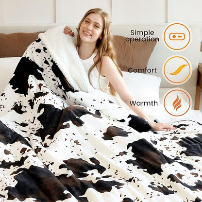 Heated Blanket Queen Blanket - Fast Heating Electric Blanket, Soft Flannel Heated Queen with 4 Time Settings,10 Heating Settings, Warm Gifts for Women & Mom & Grandma(84"x90"Cow Print White)