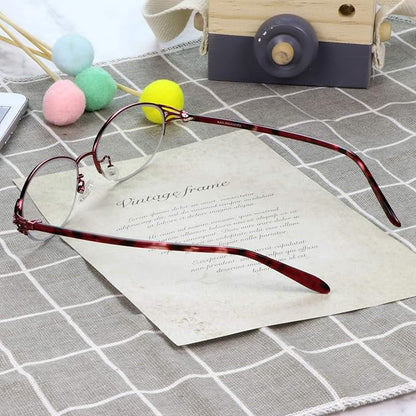 LifeArt Alloy Semi-Rimless Reading Glasses,Blue Light Blocking Glasses, Anti Eyestrain, Computer Gaming Glasses, TV Glasses for Women Men, Anti Glare (Red, +3.00 Magnification)