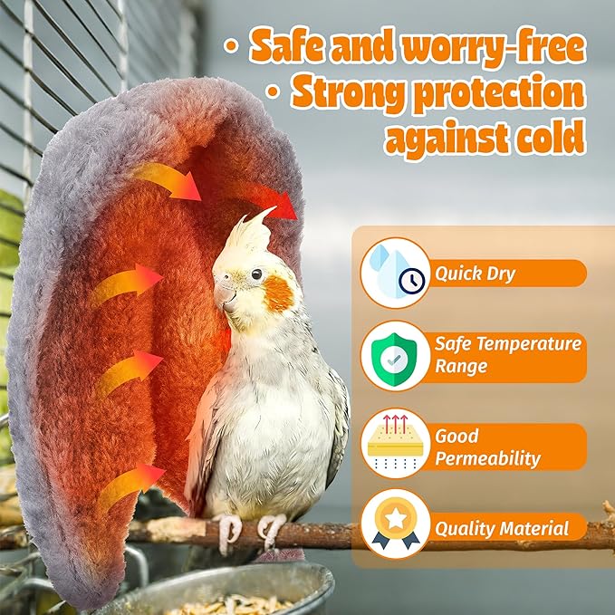 Dreyoo Snuggle Up Bird Cage Heater for Parrot and Small Birds,5V Low Voltage Heated Bird Perch with Constant Temperature Control & Anti Bite Line, Cozy Corner Warmer Blanket Cage Accessory(8.5" × 6")