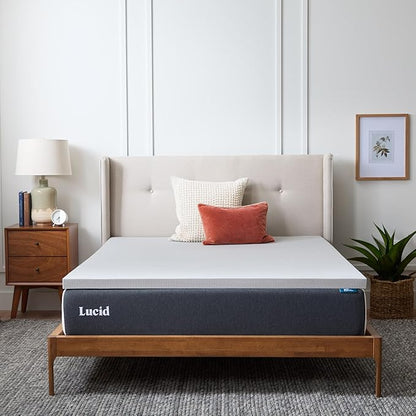 Lucid 3 Inch Ventilated Bamboo Charcoal Memory Foam Mattress Topper, CertiPUR-US Certified, Moisture and Odor Control-Full