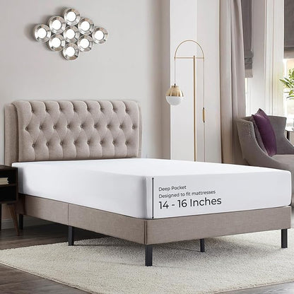 Empyrean Full Fitted Sheet - Deep Pocket, Fits 14-16 Inch Mattress, Ultra Soft Microfiber, Wrinkle-Resistant, Shrinkproof & Fade Resistant Sheet for Full Size Beds, White