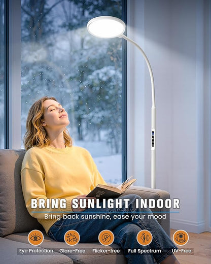10000 Lux Light Therapy Lamp, Sunlight Therapy Lamps with 3 Color Temperatures &Dimmable &Timer, Full Spectrum &UV-Free Happy Lamp Light Therapy with Remote, Daylight Lamps for Home(White, Floor Lamp)
