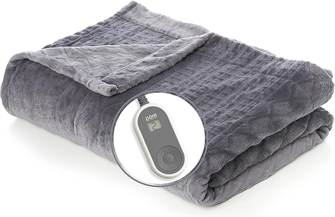 Pure Enrichment PureRelief Deluxe Heated Blanket - 10 Heat Settings, Super Soft Micromink Velvet Fabric, LCD Controller, Auto Shut-Off Timer, Machine Washable - Twin Size Electric Blanket