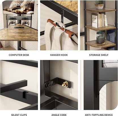 Loft Bed Twin Size, Bunk Bed with Desk, Shelves and Monitor Stand, Heavy Duty Metal Twin Loft Bed with Charging Station, Safety Guard & Ladder, Space-Saving, No Box Spring Needed