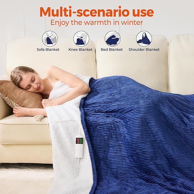 Electric Blanket Full Size, 72''x84" Heated Blanket, Over-Heat Protection, 10 Heating Levels 5 Time Settings, Auto-Off, Flannel & Sherpa Blanket Fast Heating, ETL Certification, Machine Washable