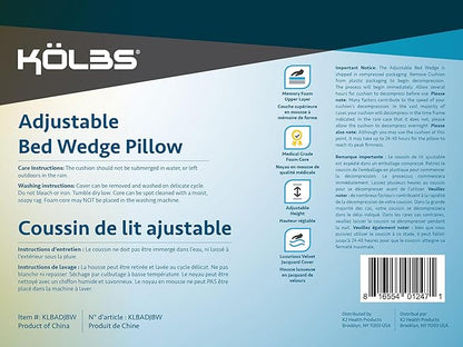 Kolbs Memory Foam Adjustable Bed Wedge Pillow - Wedge Pillow Set for After Surgery - 9 and 12 inch Height Plush Velvet Cover Multi Use for Sleeping and Acid Reflux (Adjustable Height)