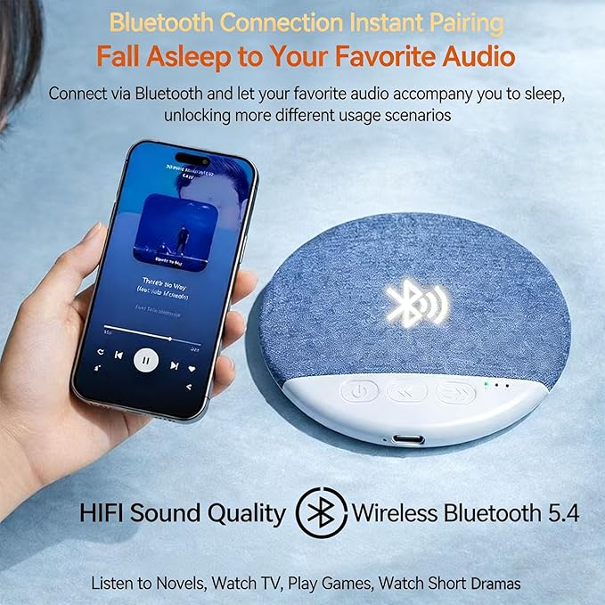 Ultra-Thin Bluetooth Pillow Speaker for Sleeping, Built-in White Noise to Support Sleep, Dual-Mode Bone Conduction & Speakers Audio, Features A Three-Dimensional Bass Effect (Pink)