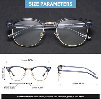 Blue Light Blocking Glasses Vintage Half Frame UV Clear Lens Anti Eyestrain Computer Gaming Glasses for Women Men(P60)