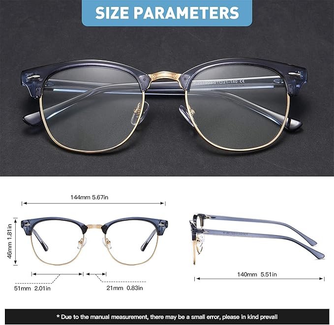 Blue Light Blocking Glasses Vintage Half Frame UV Clear Lens Anti Eyestrain Computer Gaming Glasses for Women Men(P55)