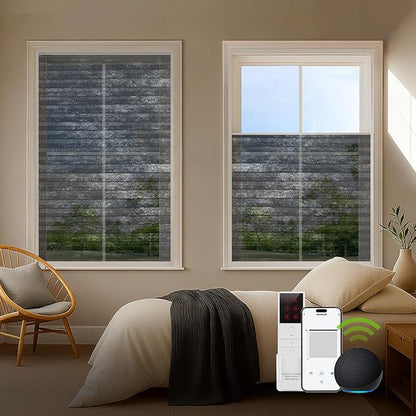 ZSTARR Motorized Skylight Shades Blackout Cellular Honeycomb Electric Blinds with Solar Panel Cordless Rechargeable with Remote for Roof and Slanted Windows Custom Size (Sheer Gunmetal)