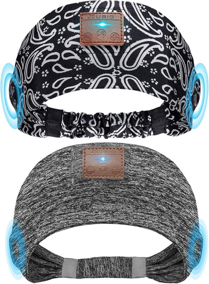 2-Pack Sleeping Headphones, Headband Headphones with Ultra-Thin HD Stereo Speaker, Bluetooth Headband for Sports, Workouts, Insomnia, Yoga, Air Travel, Meditation - Gray&Pattern Black