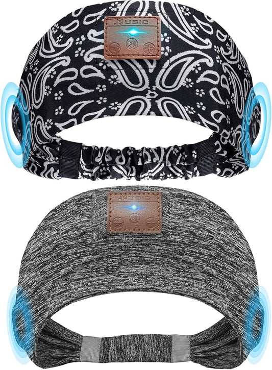 2-Pack Sleeping Headphones, Headband Headphones with Ultra-Thin HD Stereo Speaker, Bluetooth Headband for Sports, Workouts, Insomnia, Yoga, Air Travel, Meditation - Gray&Pattern Black