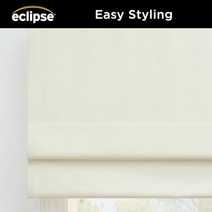 Eclipse Kylie 100% Blackout Window Roman Shade, 23 in Wide x 64 in Long, Cordless, Thermal and Noise Reducing Interior Shade Window Treatment for Home Privacy & Energy-Efficiency, Ivory