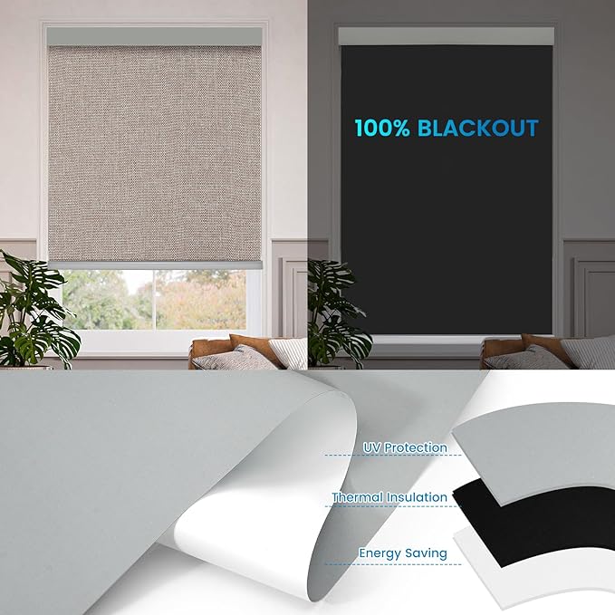 Motorized 100% Blackout Roller Shades – Custom Smart Blinds with Remote Control, Rechargeable Battery or Plug-in Motor, Tuya WiFi Optional, Home & Office Automatic Window Shades (Coffee Brown/CH9566)