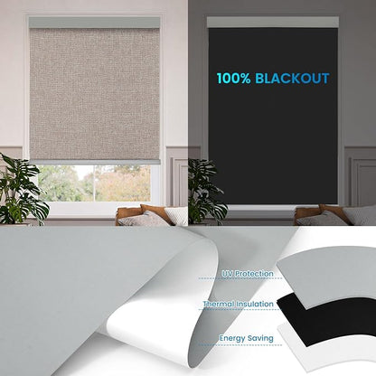 Motorized 100% Blackout Roller Shades – Custom Smart Blinds with Remote Control, Rechargeable Battery or Plug-in Motor, Tuya WiFi Optional, Home & Office Automatic Window Shades (Coffee Brown/CH9566)