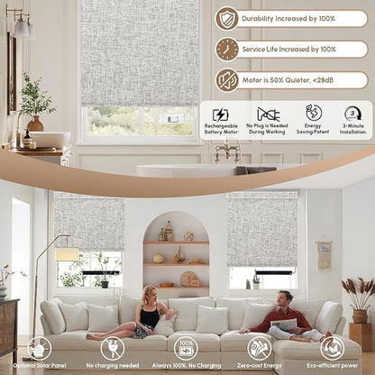 Kincmo No Drill Motorized Blinds with Remote, 100% Blackout Roller Shades for Windows, Custom Electric Blinds Compatible with Alexa, Apple Homekit, Google Home (100% Blackout Mist Ash Grey)