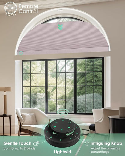 Yoolax Smart Cellular Shades, Motorized Arch Window Honeycomb Blinds Motorized Blinds with Remote Compatible with Alexa, Customized Arched Cellular Shades (Blackout Light Pink)