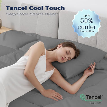 King Size 4 Inch Memory Foam Mattress Topper with Cooling Comforter,Dual Layer 2" Gel Memory Foam and 2" Mattress Pad for Back Pain Relief,Tencel Fabric,CertiPur-US Certified,Gray