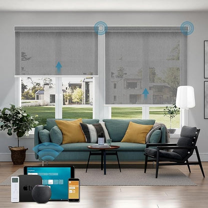 Motorized Light Filtering Roll Shades Work with HomeKit, 50% Blackout Smart Blinds for Windows, Electric Blinds with Remote,APP/Voice Control,Sunscreen PVC Free Charcoal