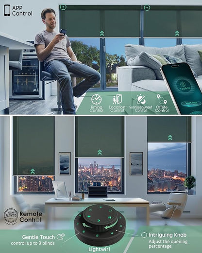Yoolax Motorized Solar Shades Light Filtering Motorized Blinds with Remote Smart Blinds Work with Alexa Flame Retardant Roller Shades for Windows Home Office Custom Size (3% Openness Jade Green)