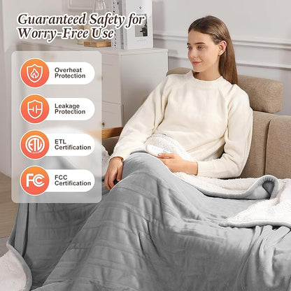 Full Size Electric Blanket Heated Blankets 72''x84'' - Ultra Soft Sherpa Fleece Heated Blanket for Office with 5 Heat Levels & 10-Hour Timer, FCC and ETL Certified Warming Blanket for Grandma (Gray)
