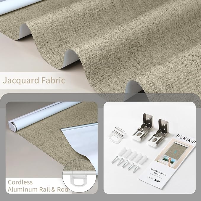 GENIMO 100% Blackout Roller Window Shades, Window Blinds Cordless with Thermal Insulated, UV Protection Fabric, Mini French Door Blinds for Home, Office, Bedroom, Easy to Install, Brown, 30" W X 72" H