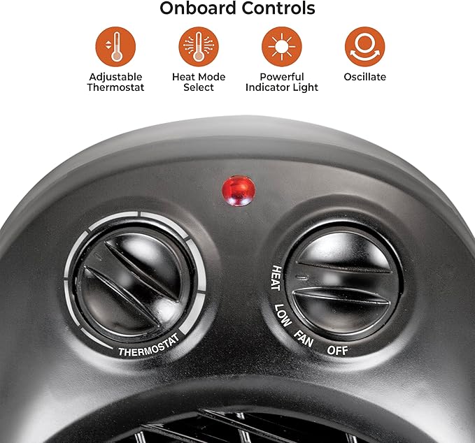 Comfort Zone Oscillating Space Heater with Adjustable Thermostat, Desktop, Fan-Forced, Portable, Overheat Sensor, Tip-Over Switch, Stay-Cool Housing, Ideal for Home, Bedroom, Office, 1,500W, CZ50BK