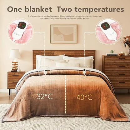 Homemate Electric Heated Blanket Twin - 62"x84" Heating Bed Blankets Throw with 10 Heating Levels 8 Hours Auto Off Fast Heating Over-Heated Protection Ultra Soft Warm Flannel ETL Certified Pink