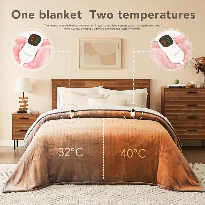 Homemate Electric Heated Blanket Queen - 84"x90" Heating Bed Blankets Throw with 10 Heating Levels 8 Hours Auto Off Fast Heating Over-Heated Protection Ultra Soft Warm Flannel ETL Certified Pink
