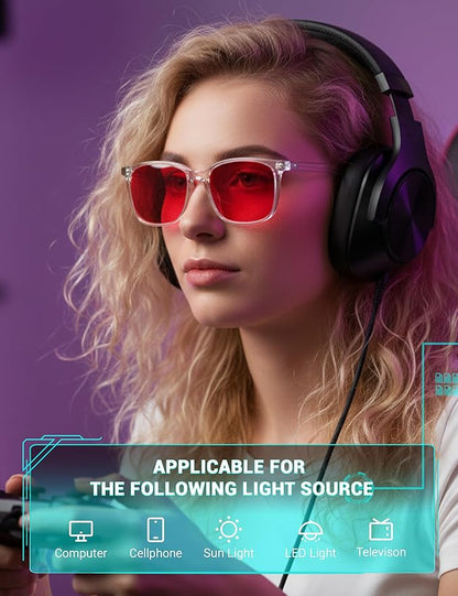 TIJN Blue Light Glasses for Men Women - Red Light Glasses for Computer Gaming - Dual AR Coating Lens - Screen Fatigue & UV Protection